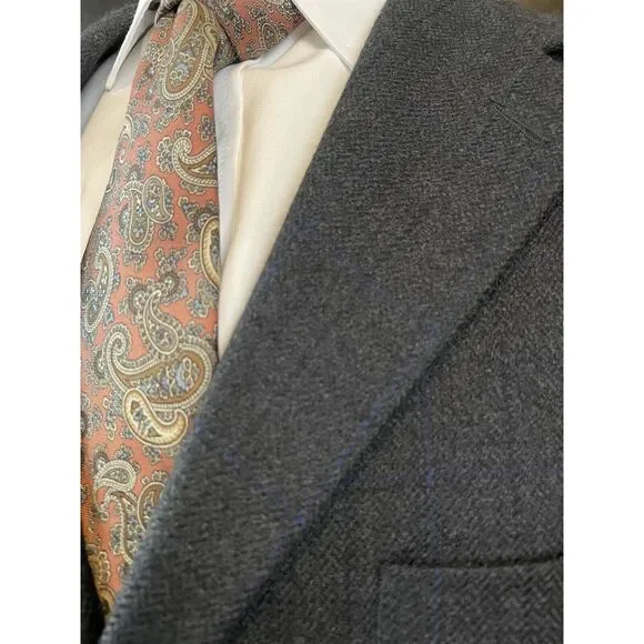VTG Stafford 42L Wool Cashmere Herringbone Dark Gray Windowpane 3Btn Sport‎ Coat